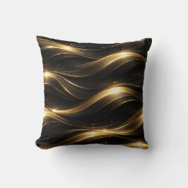 Black and Gold Fluid Wave Pattern Throw Pillow Kissen