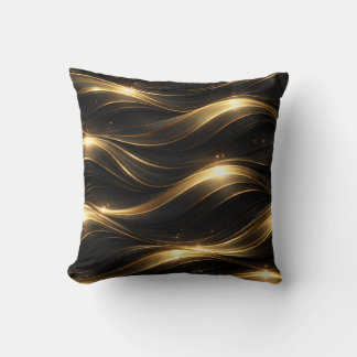 Black and Gold Fluid Wave Pattern Throw Pillow Kissen