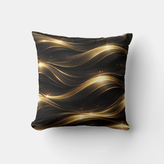 Black and Gold Fluid Wave Pattern Throw Pillow Kissen (Vorderseite)