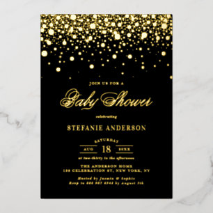 Black and Gold Foil Confetti Dots Baby Dusche Folieneinladung