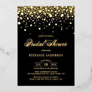 Black and Gold Foil Confetti Dots Brautparty Folieneinladung