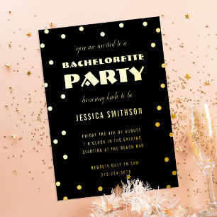Black and Gold Foil Confetti Junggeselinnen-Abschi Folieneinladung