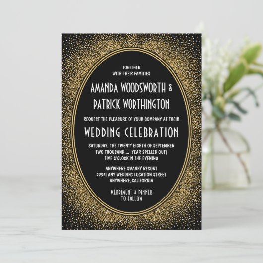 Black and Gold Foil Einladung (Stehend Vorderseite)