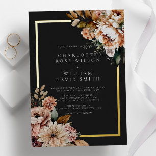 Black and Gold Foil Elegante Blume Hochzeit Folieneinladung