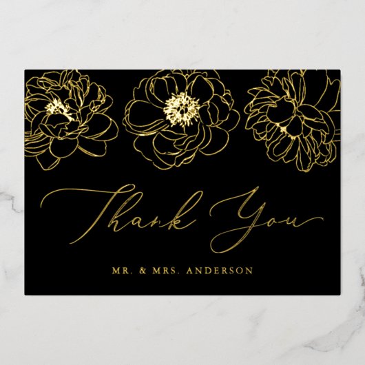 Black and Gold Foil Floral Wedding Dankeschön Kart Folieneinladung (Vorderseite)