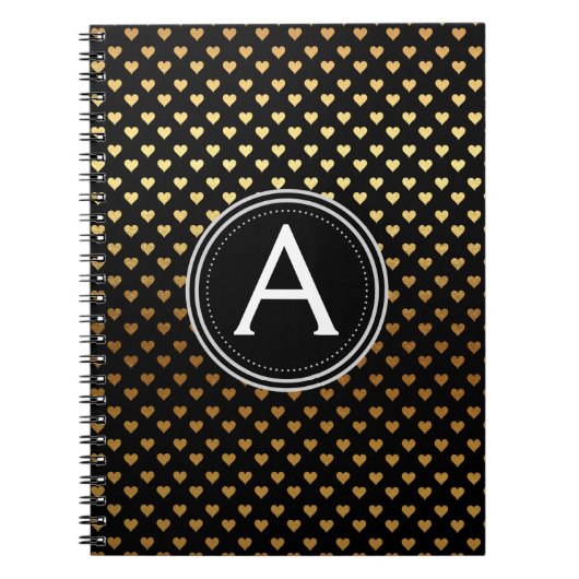 Black and Gold Foil Monogram Heart Notebook Notizblock (Vorderseite)