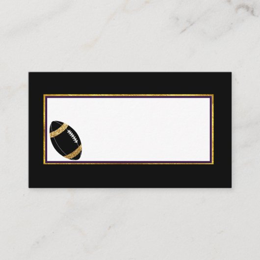 Black and Gold Football 2 Wedding Platzkarte (Vorderseite)