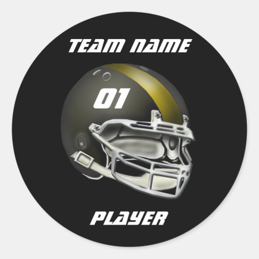 Black and Gold Football Helm Runder Aufkleber (Vorderseite)