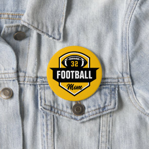 Black and Gold Football Mama Custom Jersey Number Button