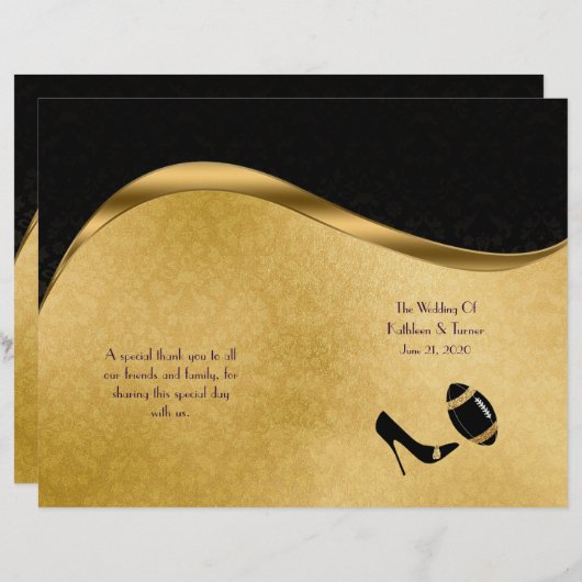 Black and Gold Football Wedding Program (Vorne/Hinten)