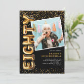 Black and Gold Foto 80. Einladung (Stehend Vorderseite)