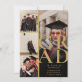 Black and Gold Foto Collage Graduation Party Einladung (Vorderseite)