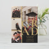 Black and Gold Foto Collage Graduation Party Einladung (Stehend Vorderseite)