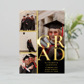 Black and Gold Foto Collage Graduation Party Folieneinladung (Stehend vorne)