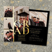 Black and Gold Foto Collage Graduation Party Folieneinladung