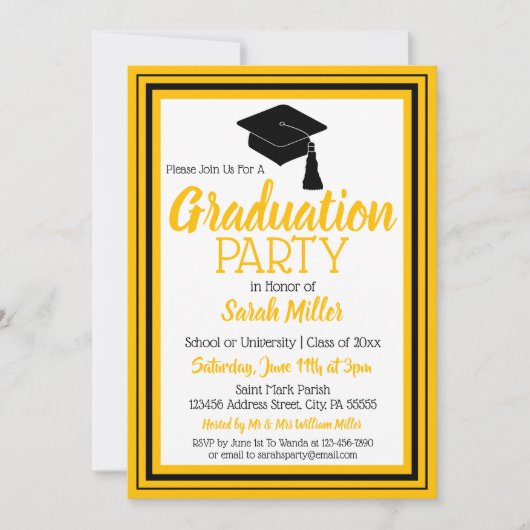 Black and Gold Foto Graduation Party Einladung (Vorderseite)