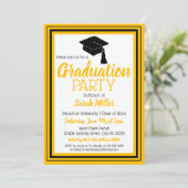 Black and Gold Foto Graduation Party Einladung (Stehend Vorderseite)