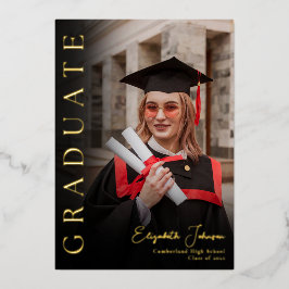 Black and Gold Foto Graduation Party Folieneinladung