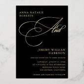 Black and Gold Foto Script und QR Code Wedding Folieneinladung (Vorderseite)