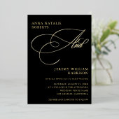 Black and Gold Foto Script und QR Code Wedding Folieneinladung (Stehend vorne)