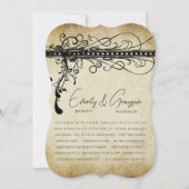 Black and Gold Funky Elegant Swirls Wedding Invite Einladung (Vorderseite)