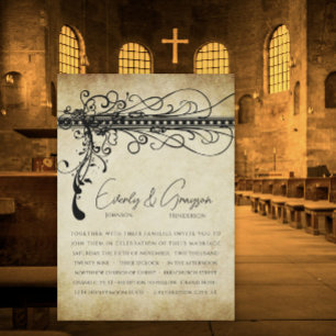 Black and Gold Funky Elegant Swirls Wedding Invite Einladung