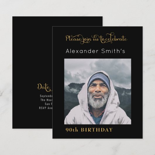 Black and Gold Geburtstags-Foto (Vorne/Hinten)