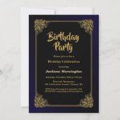 Black and Gold Geburtstagsparty Einladung (Vorderseite)