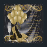 Black and Gold Geburtstagsparty Glamour Art Deco Einladung<br><div class="desc">Der Deko der Woman-Dame in Schwarz und Gold lädt zu einer glamourösen Geburtstagsfeier ein, bei der Sie wunderschöne goldene Glitzer-High-Heel-Schuhe, Goldballons, Champagner und Perlen auf einem glamourösen und luxuriösen schwarzen Satin-Hintergrund genießen können. Diese elegante Schwarz-Gold-Geburtstagsfeier lässt sich leicht an Ihre Veranstaltung anpassen, indem Sie einfach Ihre Details in den Schriftart-Stil...</div>