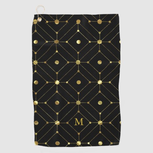 Black and Gold Geometric Pattern Monogram Golfhandtuch (Vorderseite)