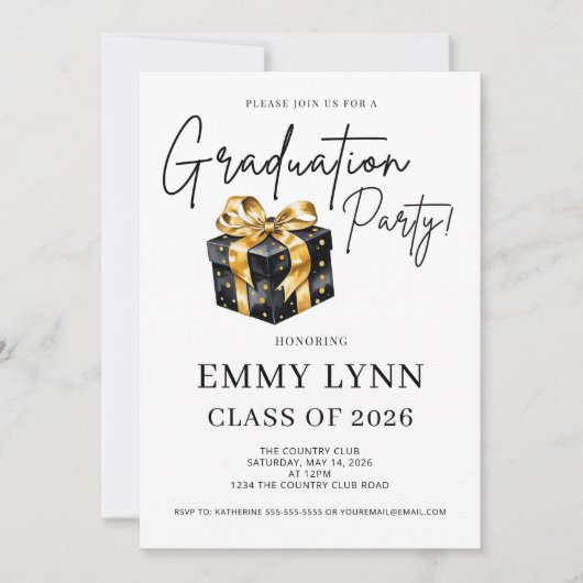 Black and Gold Gift Class of 2026 Graduation Party Einladung (Vorderseite)