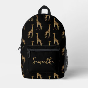 Black and Gold Giraffe Safari Bedruckter Rucksack