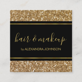 Black and Gold Girly Sparkle Glitzer Salon Quadratische Visitenkarte