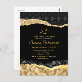 Black and Gold Glam Tars Geburtstagsparty Postkarte