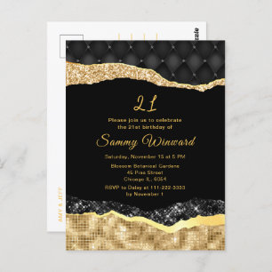 Black and Gold Glam Tars Geburtstagsparty Postkarte