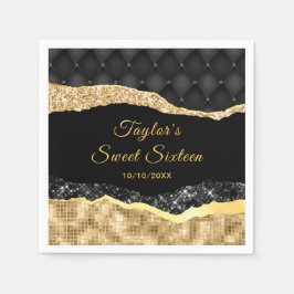 Black and Gold Glam Tränen 16 . Geburtstag Serviette