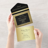 Black and Gold Glam Wedding All In One Einladung (Abreißen)