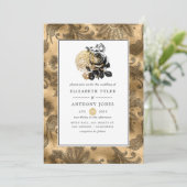 Black and Gold Glam Wedding Einladung (Stehend Vorderseite)