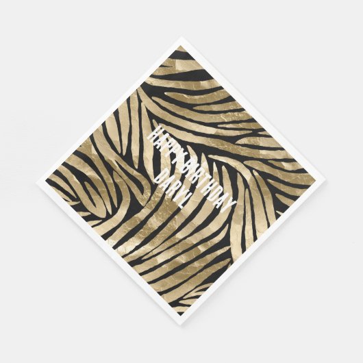 Black and Gold Glam Zebra Birthday Serviette (Ecke)