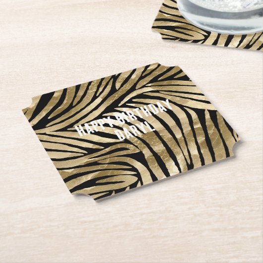 Black and Gold Glam Zebra Birthday Untersetzer (angewinkelt)
