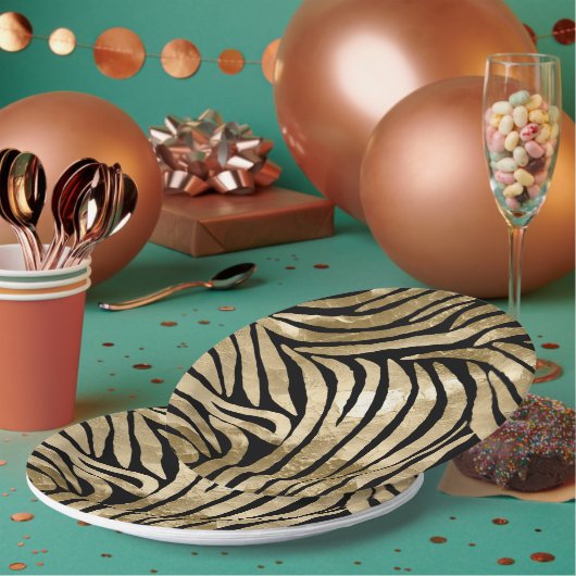 Black and Gold Glam Zebra Pappteller (Multi)