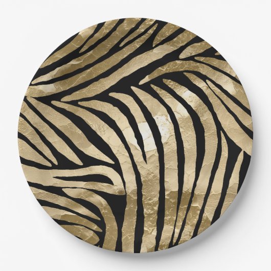 Black and Gold Glam Zebra Pappteller (Vorderseite)