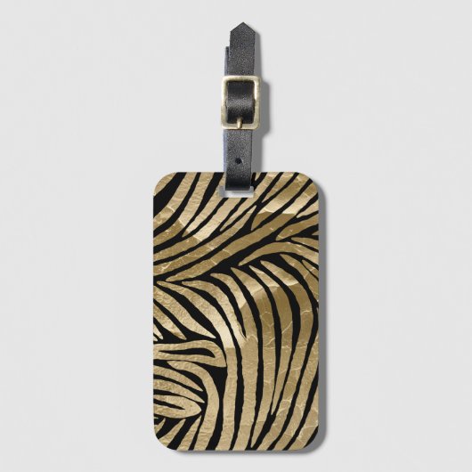 Black and Gold Glam Zebra Print Gepäckanhänger (Vorderseite Vertikal)