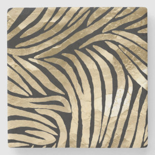 Black and Gold Glam Zebra Print Steinuntersetzer