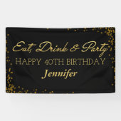 Black and Gold Glamour Adult Happy Birthday Banner (Horizontal)