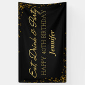 Black and Gold Glamour Adult Happy Birthday Banner (Vertikal)