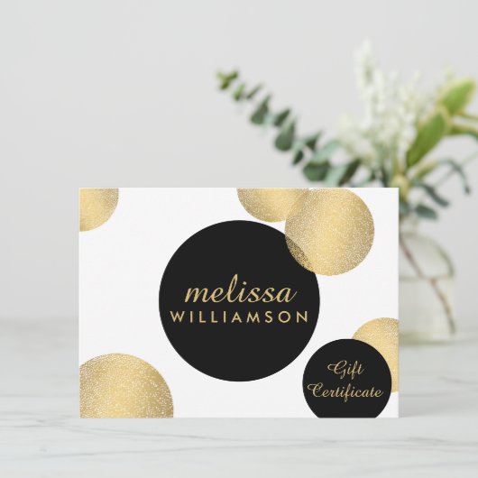 Black and Gold Glamour and Beauty Gift Certificate (Stehend Vorderseite)