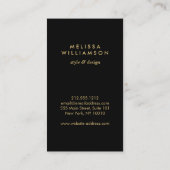Black and Gold Glamour and Beauty II Business Card Visitenkarte (Rückseite)