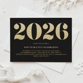 Black and Gold Glitter 2022 New Year's Eve Party Einladung