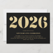 Black and Gold Glitter 2022 New Year's Eve Party Einladung (Vorderseite)
